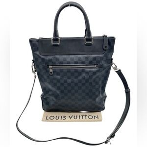 Louis Vuitton Damier Cobalt Greenwich tote bag featuring dark blue coated canvas
